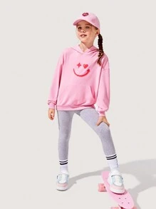 SHEIN 少女卡通图案袋鼠口袋落肩卫衣 - 粉色 - 查看 6