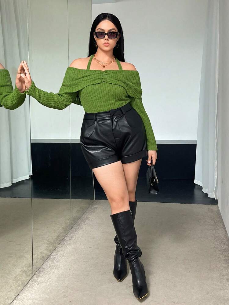 Plus Ruched Halter Neck Tee