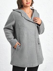 SHEIN LUNE Hơn áo có mũ Dây kéo Áo khoác - Xám - Xem 4