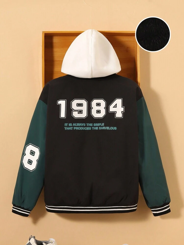 Tween Boy Slogan Graphic Colorblock Hooded Jacket Without Tee