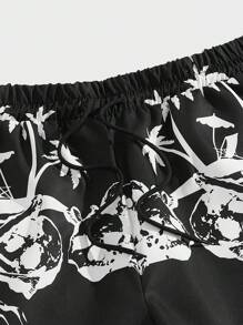 ROMWE MEN Goth Men Cross Lightning Print Drawstring Waist Pants, School - Black - View 4