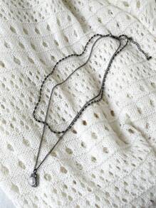 DAZY 多層仿珍珠吊墜項鍊 - 槍黑色 - 查看 3