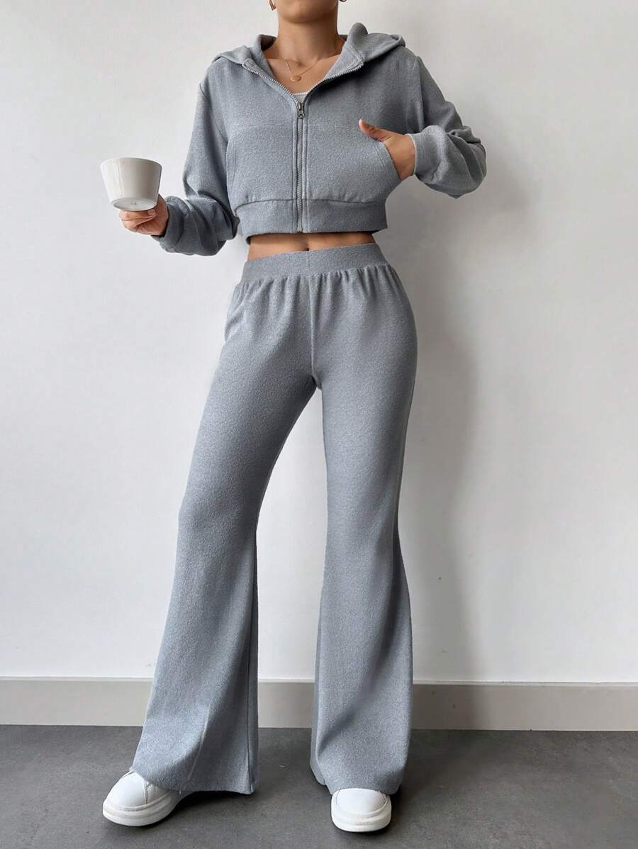 RueChic Zip Up Crop Jacket & Flare Leg Pants