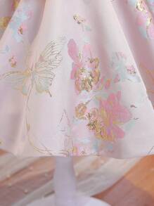 SHEIN Glamorique Kids 女嬰花卉印花蝴蝶結泡泡袖洋裝 - 粉色 - 查看 7