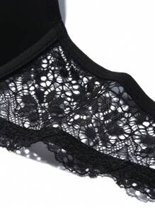 Floral Lace Harness Bra - Black - View 5