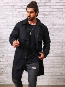 Manfinity Homme Loose Fit Men's Snap Button Up Trench Coat