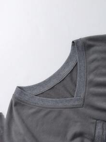 SHEIN Unity Solid Drop Shoulder Crop Sweatshirt - Grey - View 3