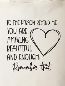 SHEIN Tween Girls ' Fashion Casual Hooded Sweatshirt With Thermal Lined, Slogan & Heart Graphic, Suitable For Vacation - Khaki - View 3