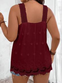 SHEIN Holidaya 大碼貝殼邊網眼刺繡寬肩帶上衣