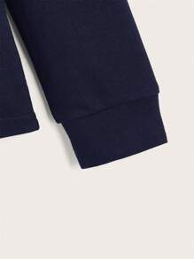 SHEIN Tween Boy Embroidery Antlers Half Button Placket Polo Shirt - Navy Blue - View 3