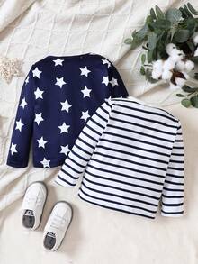 Baby Boy 2pcs Striped & Star Print Tee - Multicolor - View 2