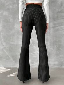 SHEIN Striped Print Flare Leg Pants - Black - View 2