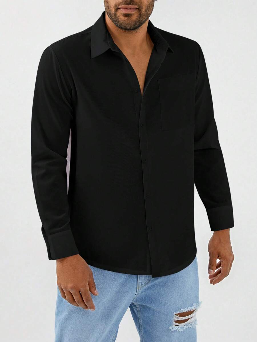 RueChic Men Solid Pocket Patched Shirt - Black - View 1