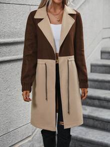 SHEIN Clasi 雙色西裝領翻蓋細節粗花呢花呢外套 - 咖啡棕 - 查看 3