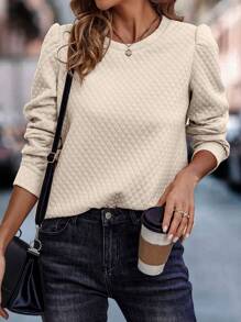 SHEIN LUNE 素色泡泡袖運動衫 - 杏色 - 查看 3