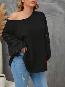 SHEIN LUNE Plus Size Women'S Drop Shoulder Ribbed Top - Black - View 3