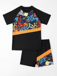 Teen Boy Graphic Print Beach Swimsuit - Multicolor - View 5