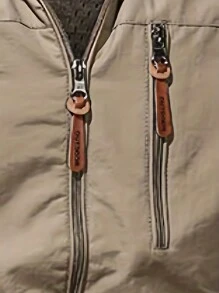 休閒口袋 拉鍊純色男士外套 - 卡其色 - 查看 4