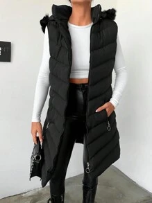 RueChic Trang trí Fuzzy áo có mũ Áo gi lê Lông vũ - màu đen - Xem 3