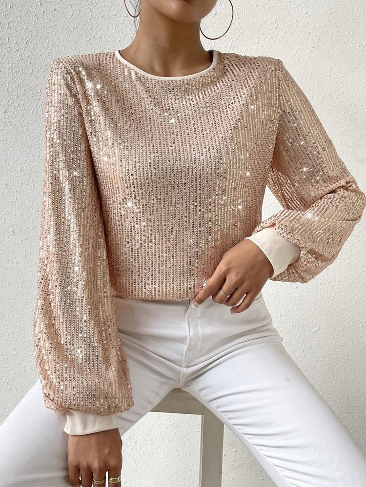 Lantern Sleeve Sequin Blouse Fall Cloth For Women