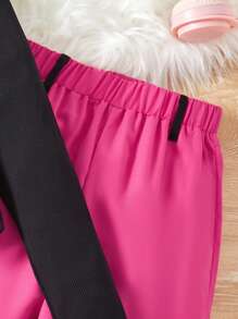 SHEIN 女孩不對稱領T恤&翻蓋口袋長褲 - 玫紅色 - 查看 4