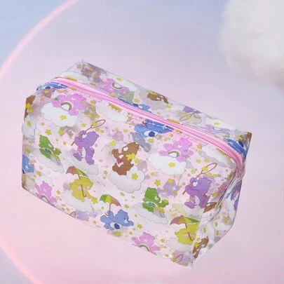 SHEIN X Care Bears 1pc Cartoon Bear Transparent Large Capacity Cosmetic Bag Organizer Pouch,Cheer Bear, Good Luck Bear,Share Bear,Funshine Bear, Gift