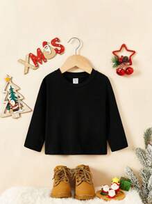 Baby Boys Solid V Neck Tee - Black - View 1