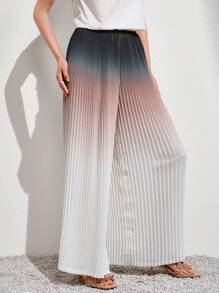 Anewsta 漸變色褶襉闊腿褲 - 白色 - 查看 5