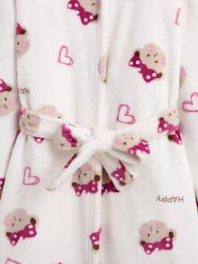 SHEIN Tween Girl Letter & Cartoon Graphic Hooded Belted Sleep Robe - Multicolor - View 5