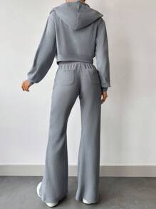 RueChic Zip Up Crop Jacket & Flare Leg Pants
