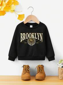 男孩嬰兒字母圖案運動衫 - 黑色 - 查看 1