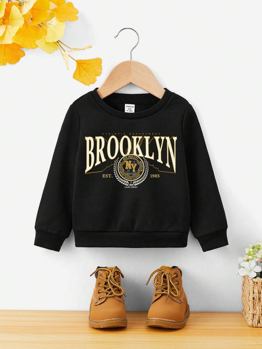 男孩嬰兒字母圖案運動衫 - 黑色 - 查看 1