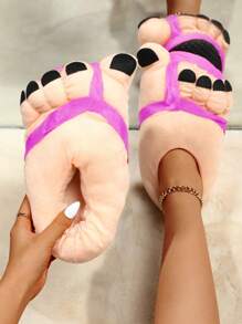 女士秋冬卡通图案幽默家居拖鞋，保暖防滑趣味拖鞋