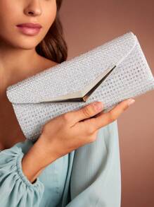 SHEIN Belle Women's Envelope Clutch Bag With Rhinestone & Metallic Decoration For Fashionable Evening Party - Silver - View 5
