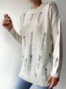 Jednolity Podarte Opuszczane ramiona Swetry