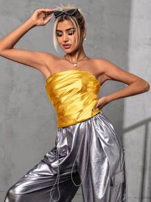 Aveloria Solid Ruched Tube Top - Yellow - View 7