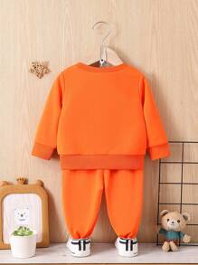 SHEIN 男嬰小熊印花衛衣和衛褲 - 橘色 - 查看 2