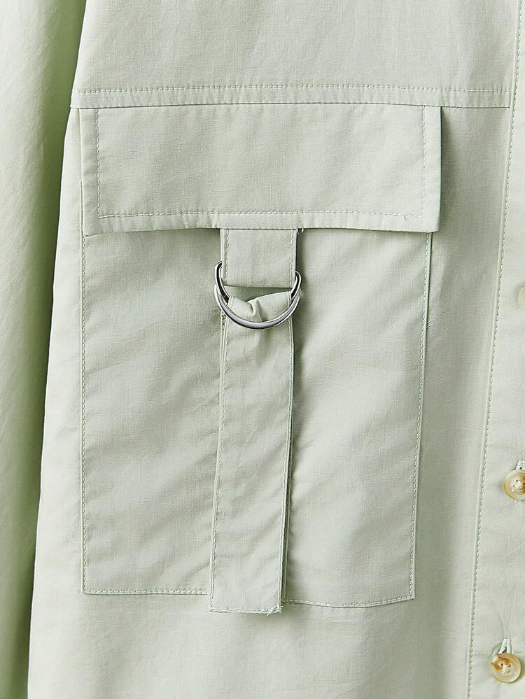 Drop Shoulder Flap Pocket Buckle Detail Shirt