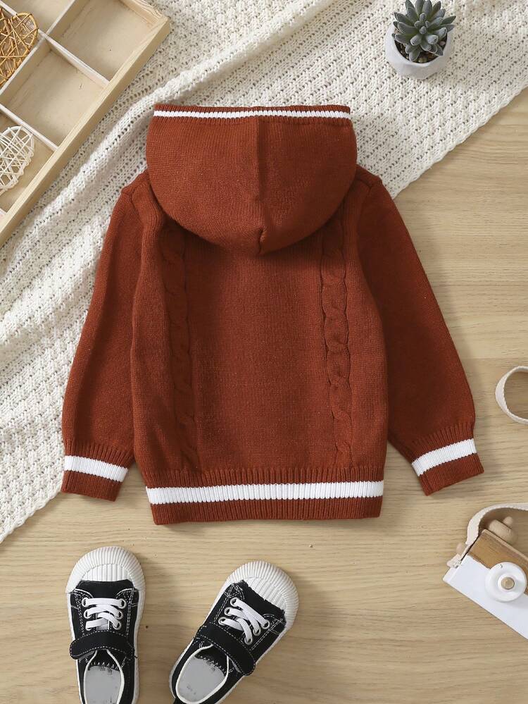Baby Boy Double Breasted Contrast Trim Hooded Cardigan