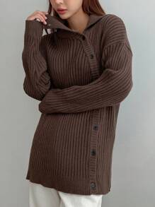 DAZY Áo len cổ lọ cài nút vai, quần áo nữ mùa thu - màu nâu - Xem 7