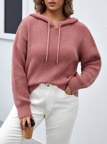 SHEIN Frenchy 秋冬加大落肩抽绳连帽毛衣 - 藕粉色 - 查看 1