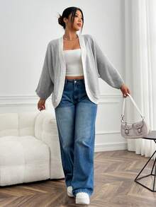 SHEIN LUNE 對比色飾邊蝙蝠翼袖防塵開衫 - 灰色 - 查看 3