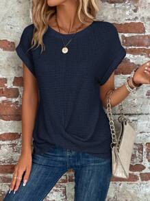 SHEIN LUNE T-shirt Unicolore Manches Chauve-Souris Croisé Ourlet