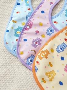 SHEIN X Care Bears 3 包柔软棉质婴儿围嘴，适合流口水的婴儿，礼物 - 彩色 - 查看 4