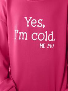 SHEIN Tween Girl Slogan Graphic Drop Shoulder Pullover - Hot Pink - View 6
