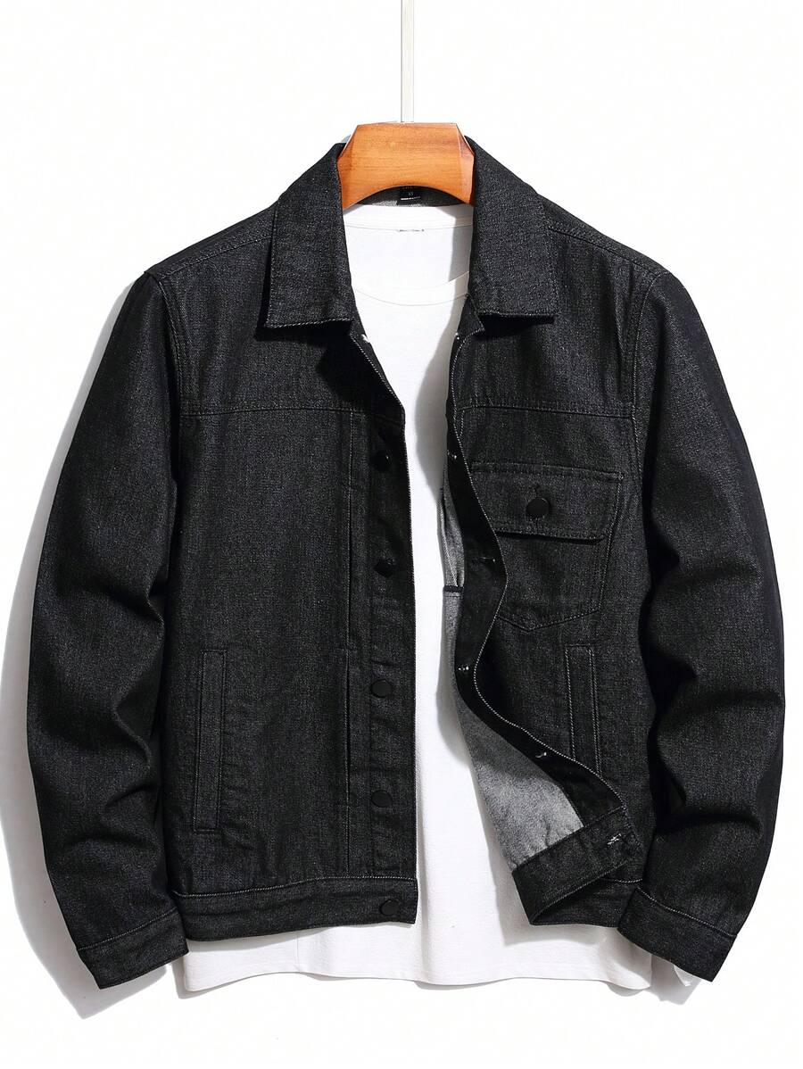 Manfinity Homme Men's Loose-Fit Denim Jacket With Flap Pockets (Tee Not Included) - Black - View 1