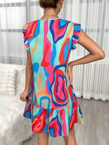 SHEIN Unity Allover Print Ruffle Trim Ruffle Hem Smock Dress - Pink - View 2