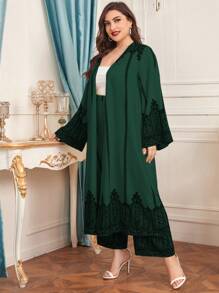 Mulvari Talla grande con parte delantera abierta Abrigo & Pantalones de pierna ancha - Verde Oscuro - Ver 1