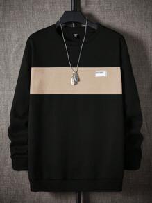 Manfinity VCAY Men Plus Colorblock Letter Patched Detail Sweatshirt, For Fall Winter - Black - View 1