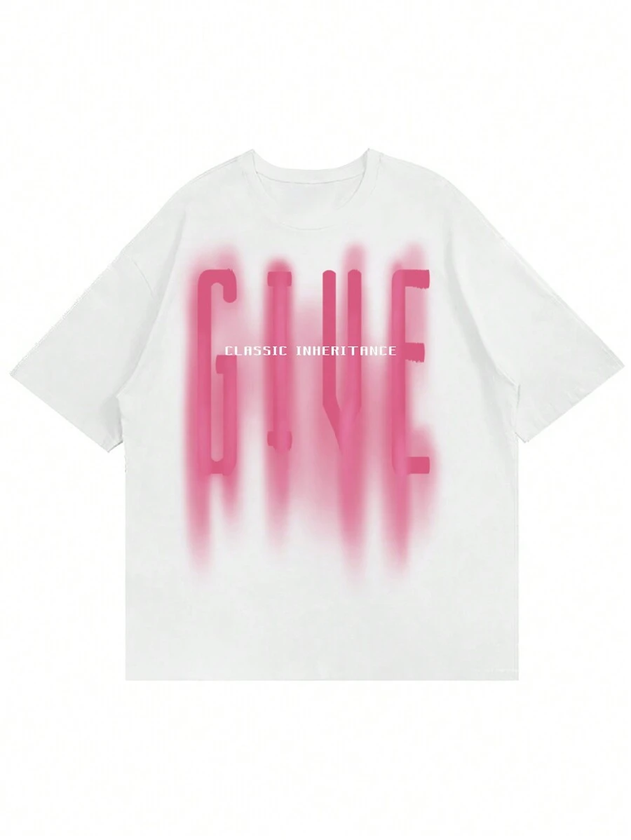 Men's Slim Fit Casual Letter Print Round Neck Short Sleeve T-Shirt - White - View 1